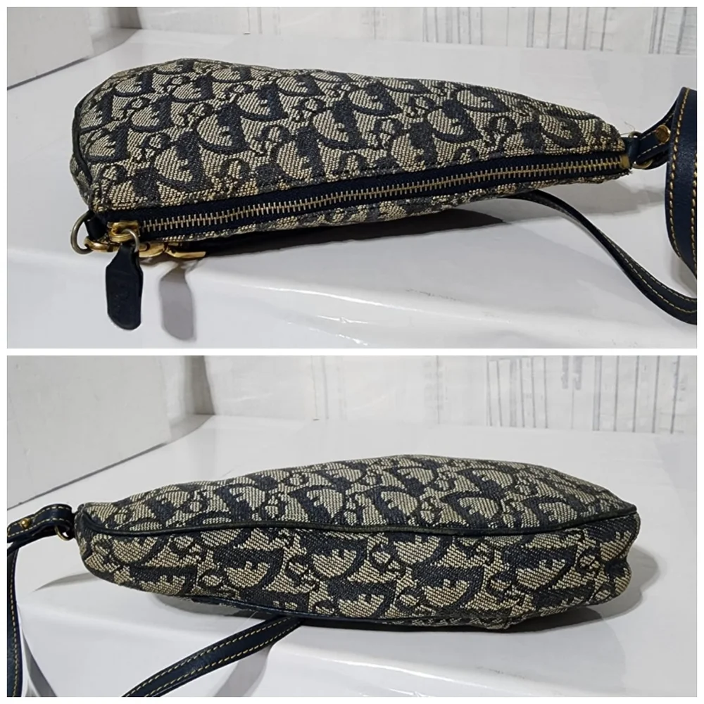 Christian Dior Vintage Oblique Canvas and Leather Saddle Pochette Bag Navy Blue/ - Picture 11 of 13